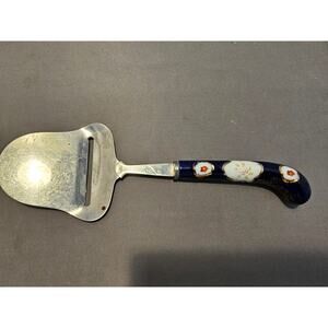 Vintage Stainless Steel Cheese Slicer/Server - Blue Porcelain Handle - Japan